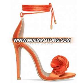 Orange Satin Lace Up Ruffle Heels sandals Fashion Sexy Stiletto Women shoes